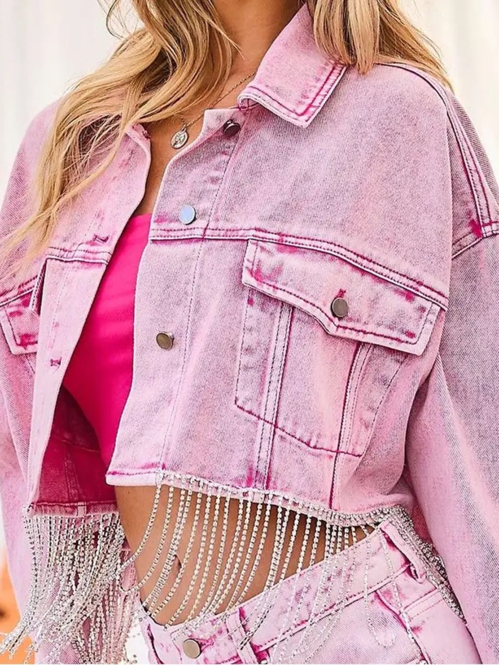 Altar'd State Pink Tie-Dye Denim Jacket